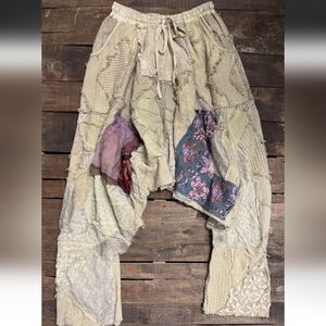 BRAND NEW Jaded Gypsy Sunset Muse Pants, Patchwork Beige Drop-Crotch Trousers